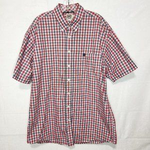 Cinch Men's Button-Down Short Sleeve Shirt Red White Blue Plaid Sz L